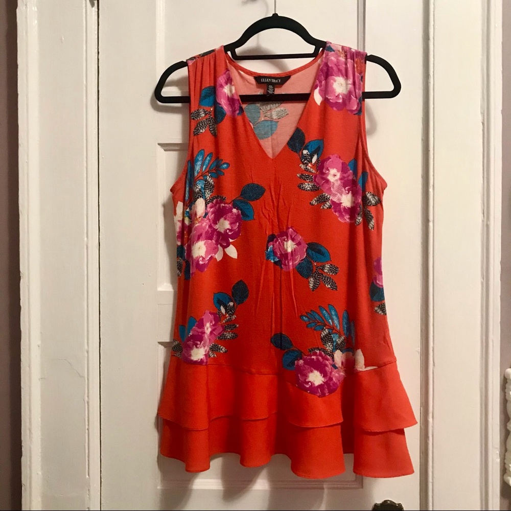 Ellen Tracy Floral Ruffle Blouse Medium